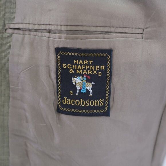 Hart Schaffner Marx Green Tan Nailshead Wool Sport Coat 2 Button 42L - Picture 8 of 11
